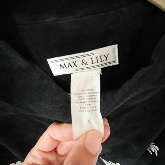 Max & Lily Vintage Fully Lined Suede Leather Floral Embroidered Jacket Sz L - Picture 3 of 9
